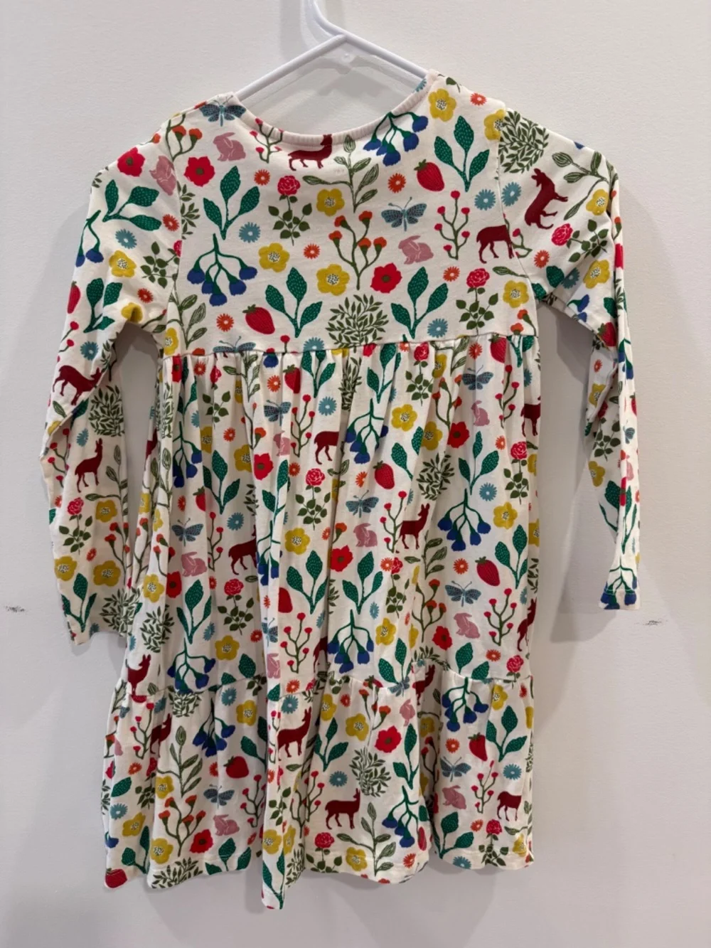 Mini Boden - Ivory Woodland Walk Ariel Long Sleeve Twirly Dress, Size 8-9y